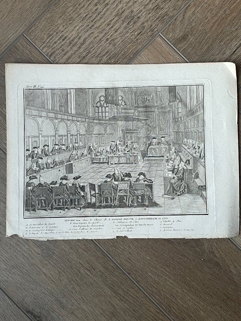 Synode 1730 Nieuwekerk Amsterdam Gravure P0141, Ophalen of Verzenden, Ets, 1700 - 1799