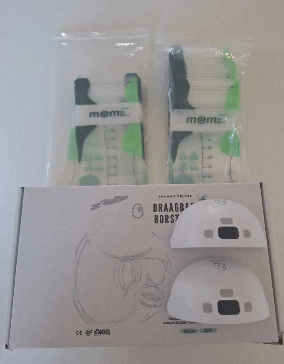 4Mommy Deluxe Draagbare Borstkolf met Mom To Go Zakjes, Ophalen, Zo goed als nieuw, Borstkolf