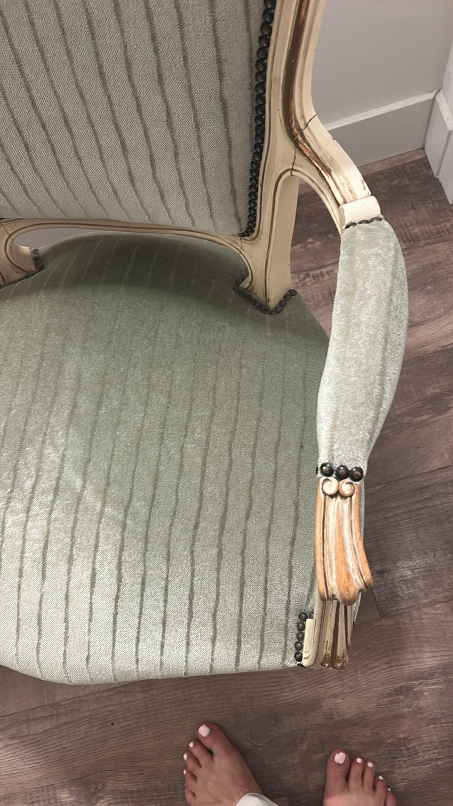 Antieke Louis XV Stijl Fauteuil - Groen Gestreept, Ophalen