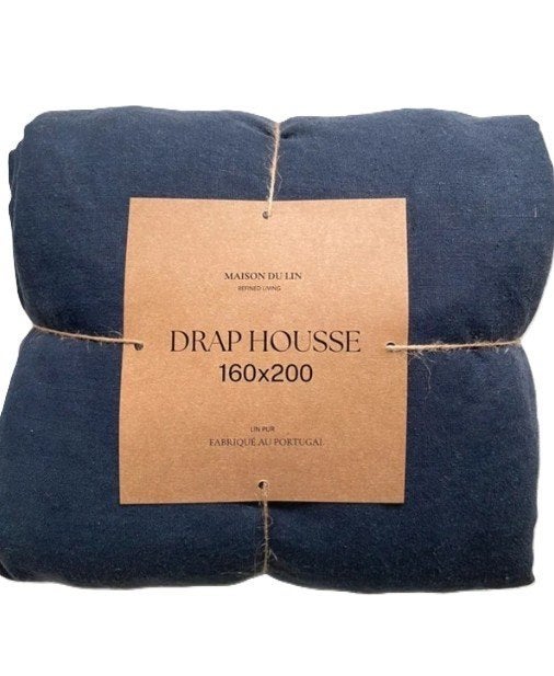 100% linnen hoeslaken 160x200 Navy, Huis en Inrichting, Blauw, Hoeslaken of Sloop, Linnen, Ophalen of Verzenden