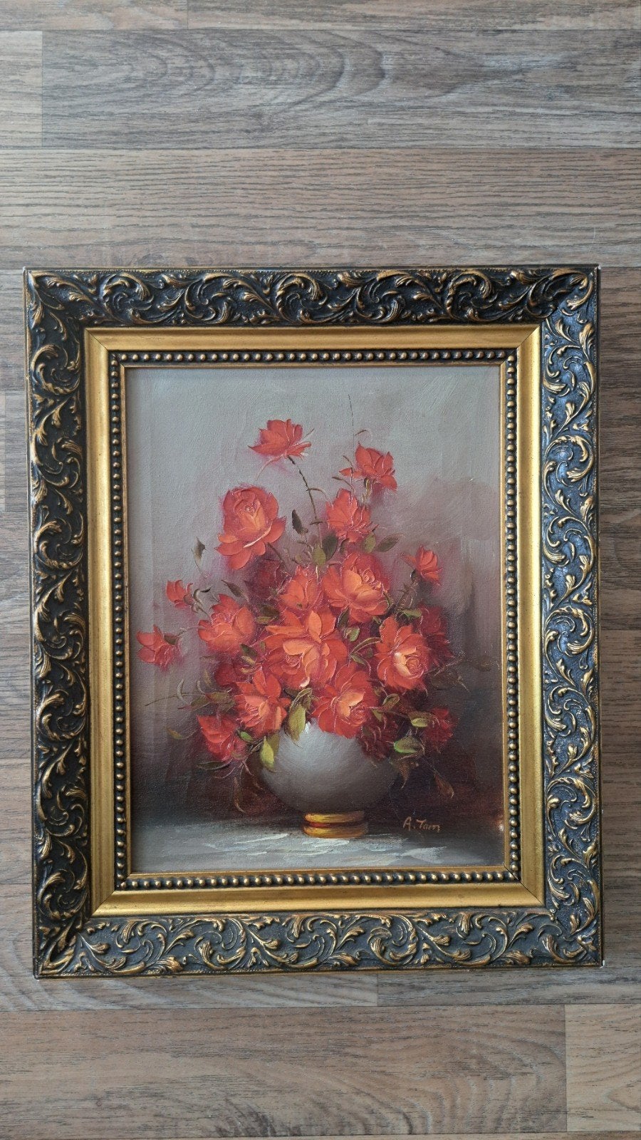 bloemen schilderij, Doek, Ingelijst, Vintage, Ophalen