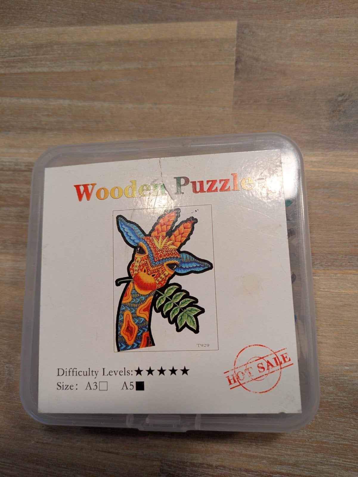 Wooden puzzele giraffe A5, Ophalen of Verzenden, Zo goed als nieuw, Speelkaart(en)