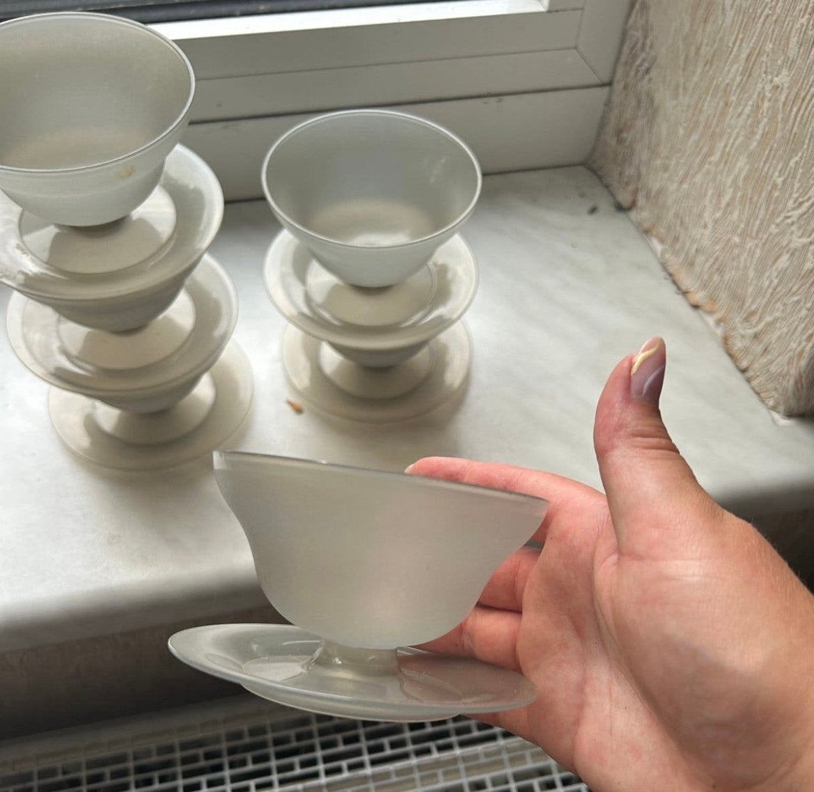 Tupperware dessertkommen, gebruikt, Huis en Inrichting, Gebruikt, Wit, Ophalen of Verzenden, Stapelbaar
