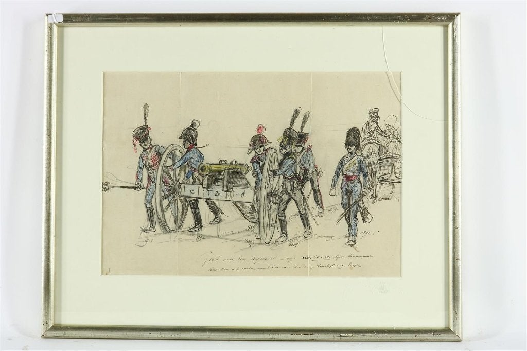 Israëls, Haagse School "MILITAIREN met GESCHUT'" 34 X 50 cm, Antiek en Kunst, Kunst | Schilderijen | Klassiek, Origineel werk