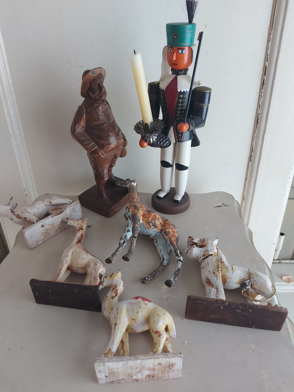 8 antieke houten figuren uit het Erzgebirge, volkskunst, Ophalen of Verzenden