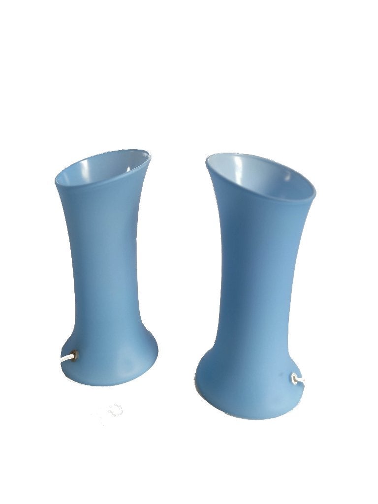 Fantastische vintage SCE satijn glazen design tafellamp, Blauw, Overige typen, Gebruikt, Ophalen of Verzenden
