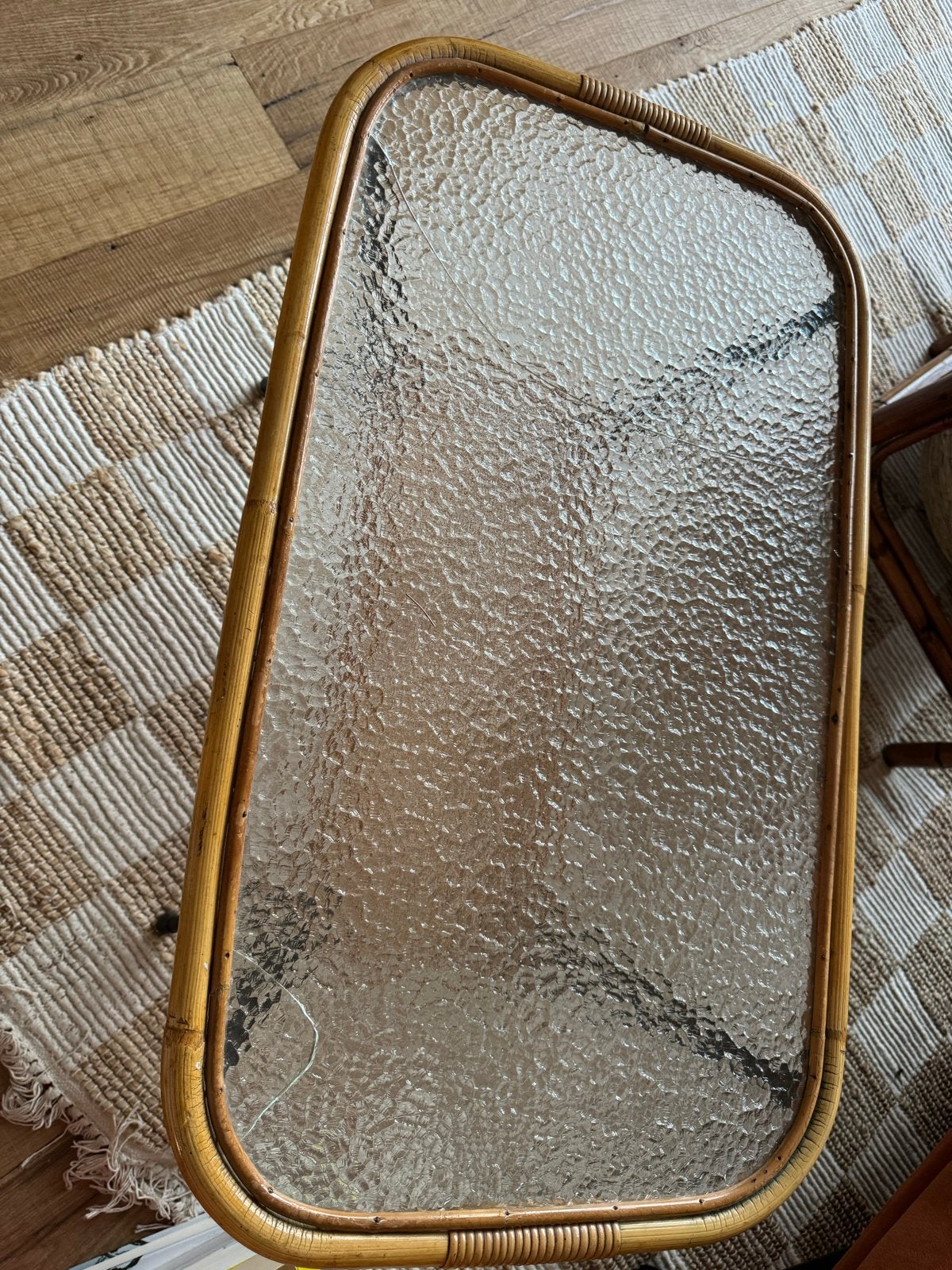 Vintage bijzettafel bamboe met glas - Opknapper, Ophalen, 50 – 75, Gebruikt, 50 tot 100 cm