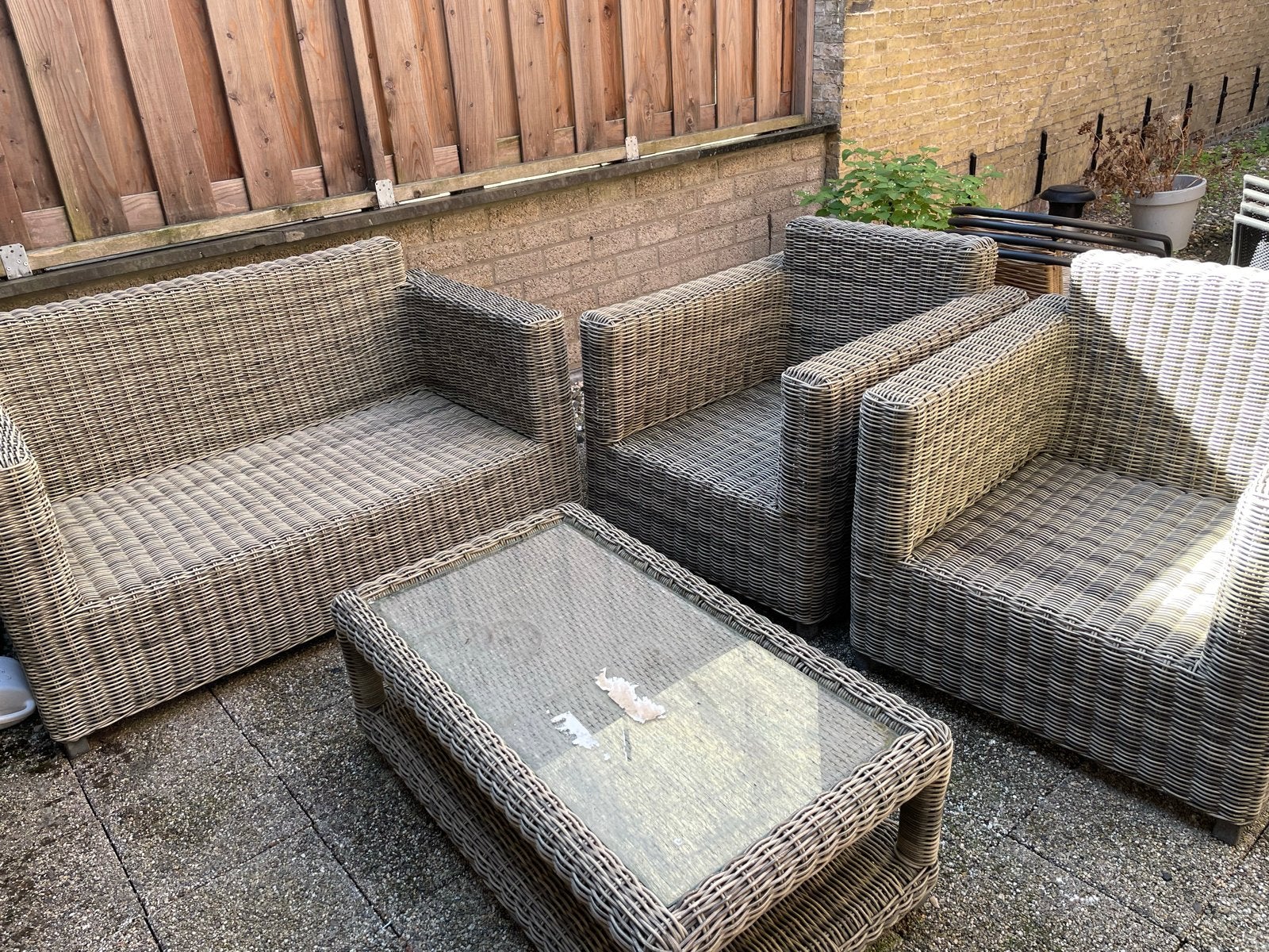 Wicker tuinset zonder kussens, Ophalen, 4 zitplaatsen, Gebruikt, Wicker
