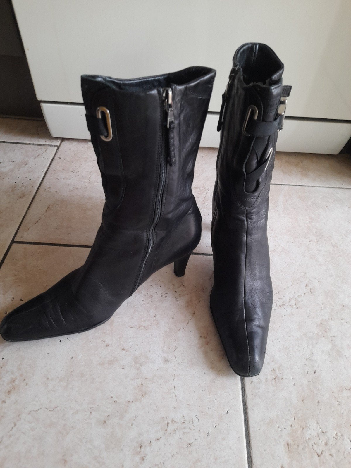 Prada Leren Enkellaarzen - Maat 38, Prada, Zwart, Lage of Enkellaarzen, Ophalen of Verzenden