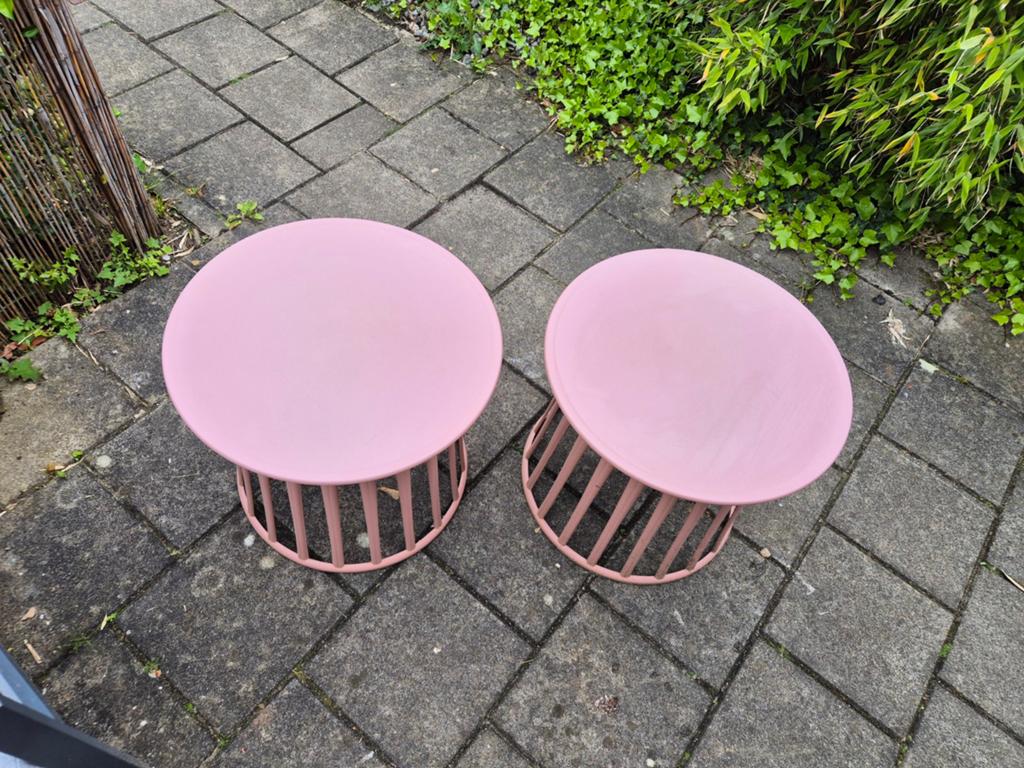 Lichtroze kunststof Woods tuintafeltjes - Set van 2, Minder dan 45 cm, Gebruikt, Rond, Ophalen of Verzenden