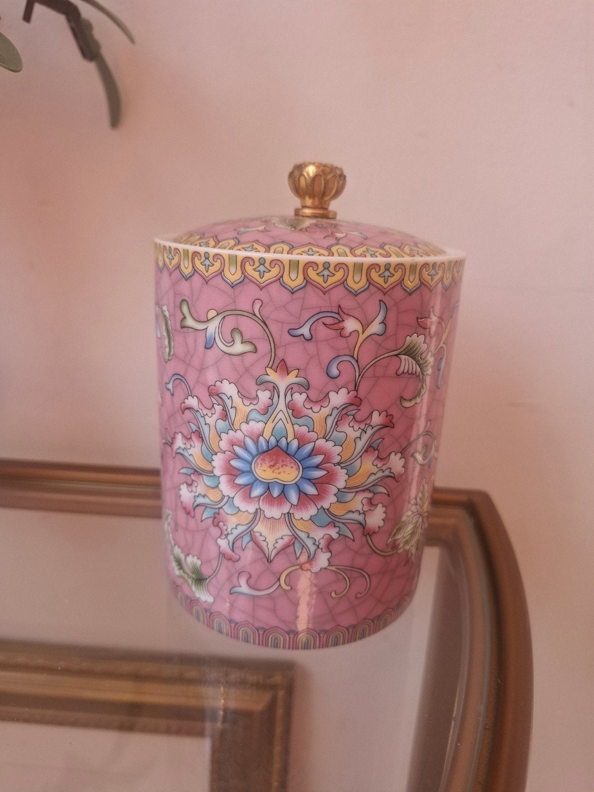 Roze aardewerken pot met deksel, Chinees bloemmotief, Antiek en Kunst, Ophalen of Verzenden