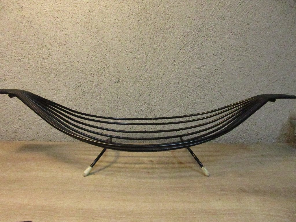 Vintage schaal fruitschaal zwart draad fruitmand op pootjes, Ophalen of Verzenden, Gebruikt, Rechthoekig, Overige materialen