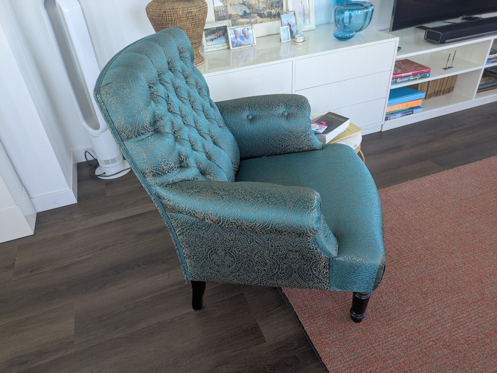 Prachtige groene fauteuil met gouden print, Huis en Inrichting, Fauteuils, Ophalen of Verzenden