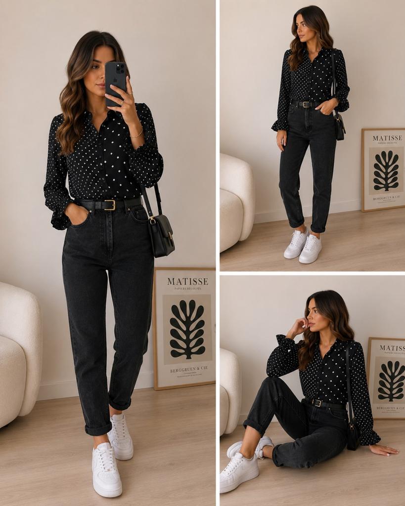 Zwart shirt met lange mouwen, stippen en lippen maat xs, Zwart, Onbekend, Ophalen of Verzenden, Zo goed als nieuw