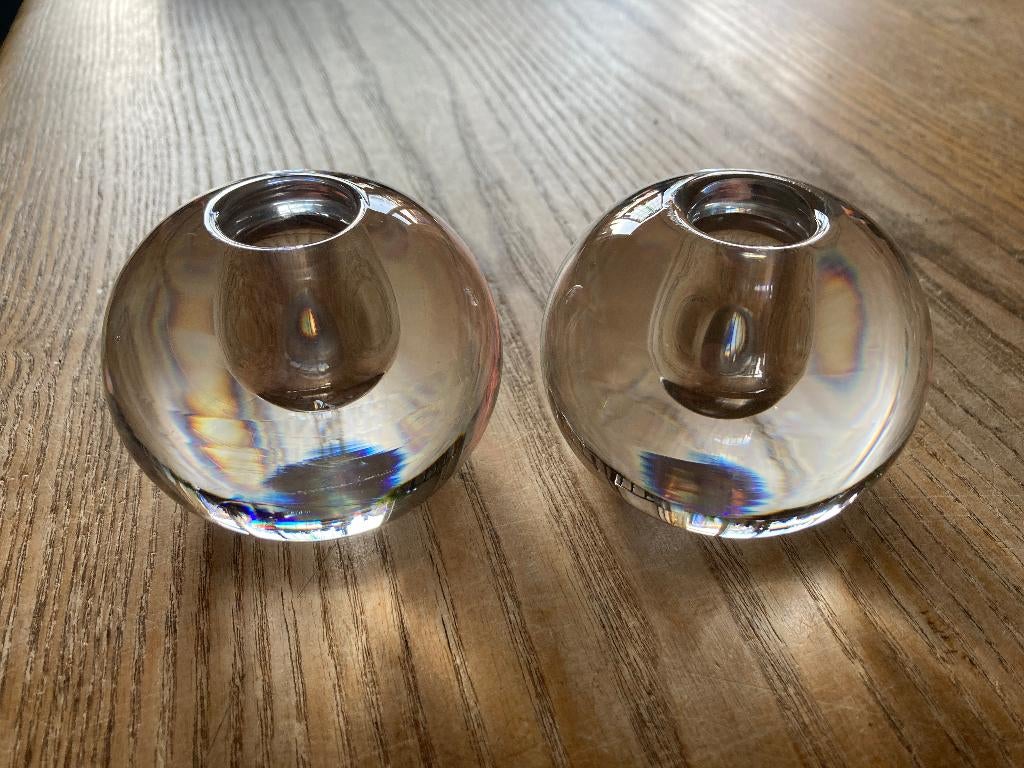 2x Kristallen Orrefors kandelaar, Antiek en Kunst, Ophalen of Verzenden, Kristal