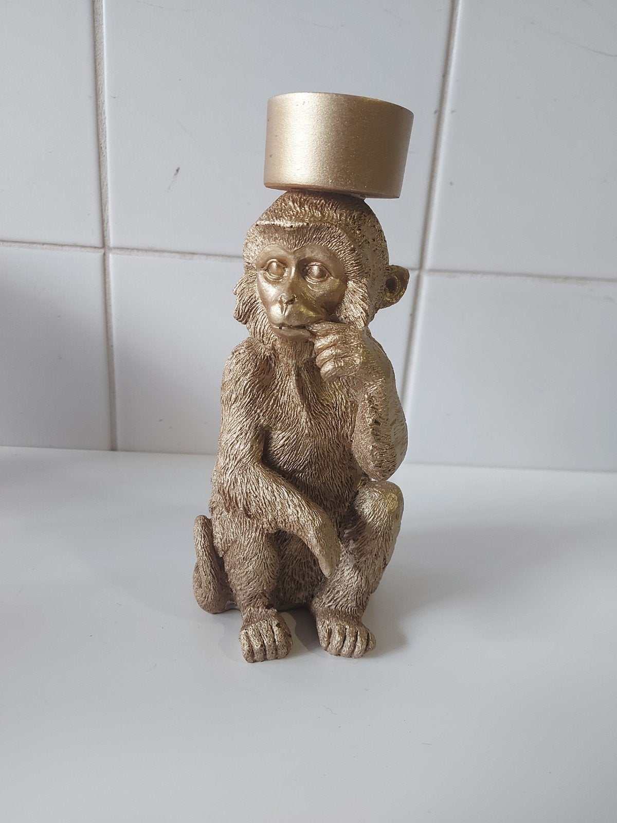 Kandelaar aap goud. - Uniek en decoratief, Kunststof, Ophalen of Verzenden, Zo goed als nieuw, Light & Living