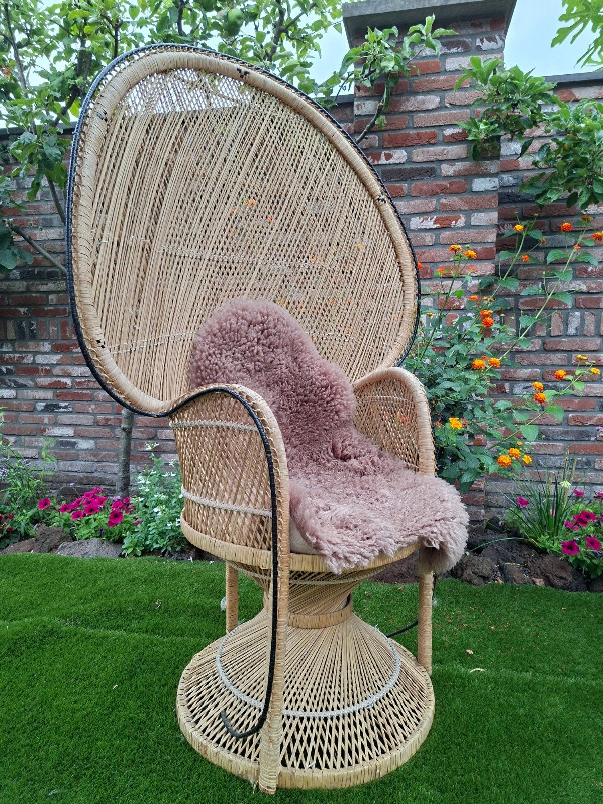 Vintage rotan pauwenstoel - Bohemian stijl, Ophalen