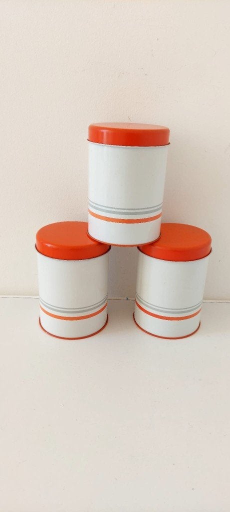 Set 3x Vintage Keuken blikken Mid Century Retro Oranje 15cm, Ophalen of Verzenden, Huis en Inrichting