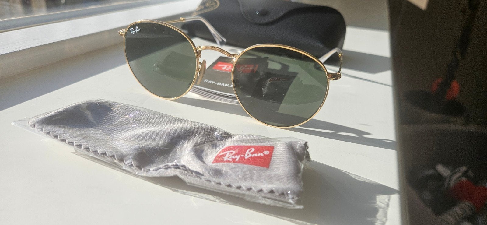 Ray-Ban Round Metal Zonnebril Goud Groen RB3447, Zonnebril, Nieuw, Ophalen of Verzenden, Ray-Ban