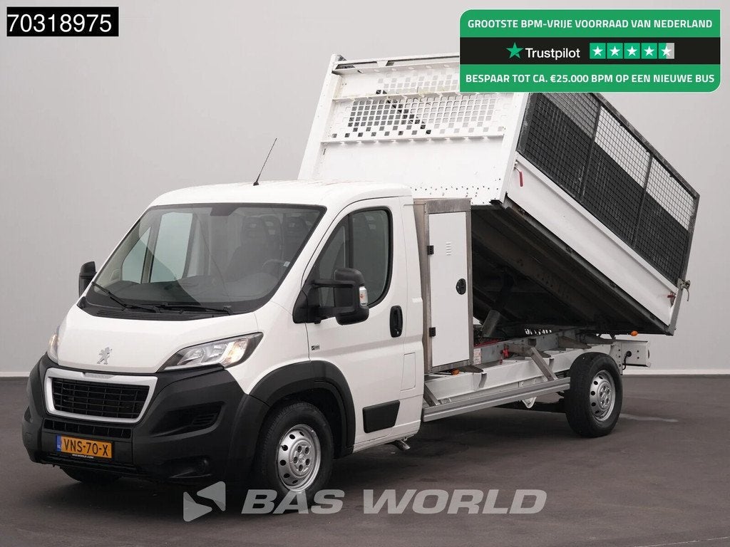 Peugeot Boxer 160PK Kipper met Kist Trekhaak Airco Euro6 Tip, Stof, Gebruikt, Euro 6, 4 cilinders