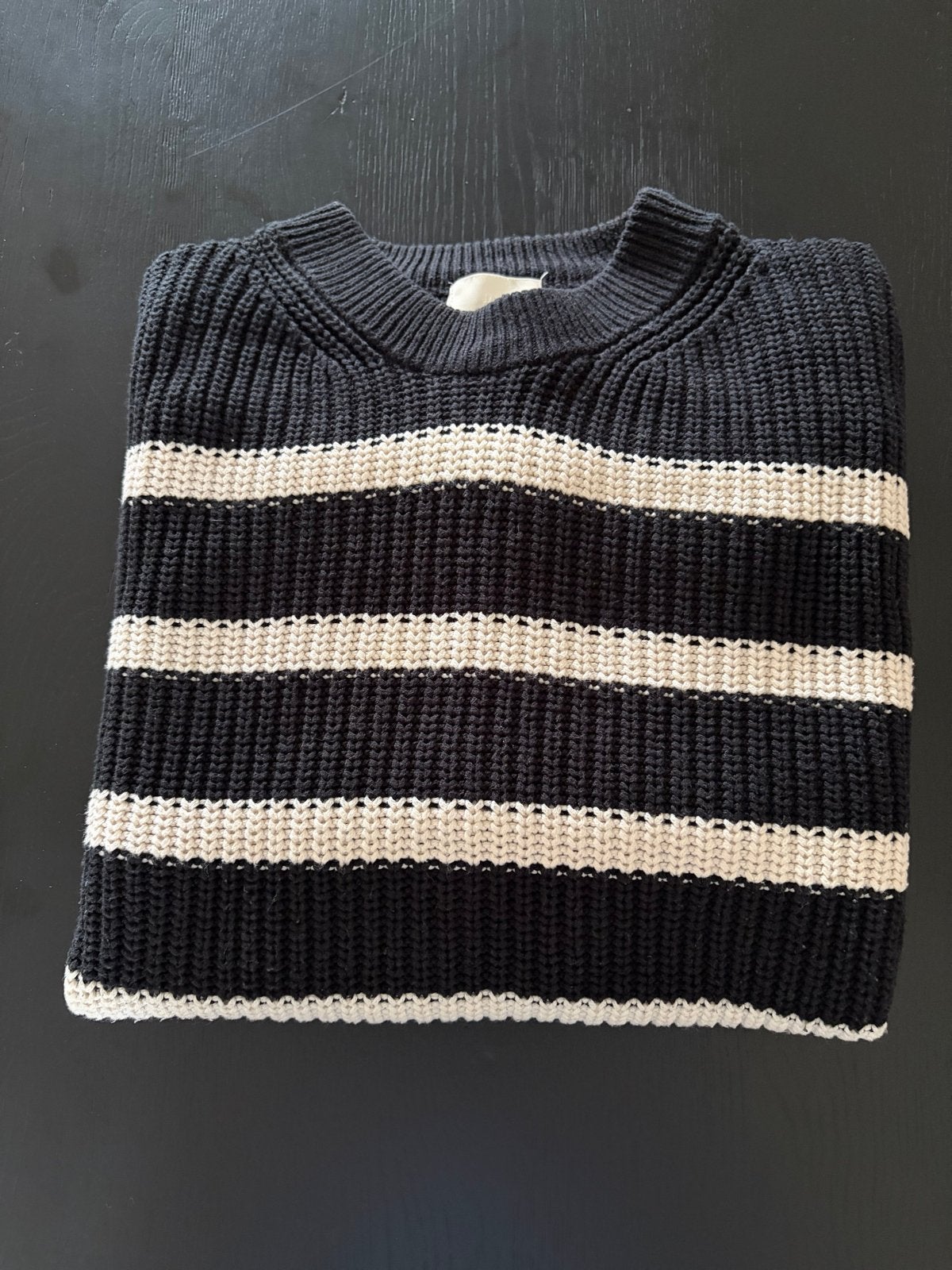 H&M gestreepte trui - Zwart met beige strepen, maat M, Ophalen of Verzenden, Zo goed als nieuw, Maat 38/40 (M), Zwart