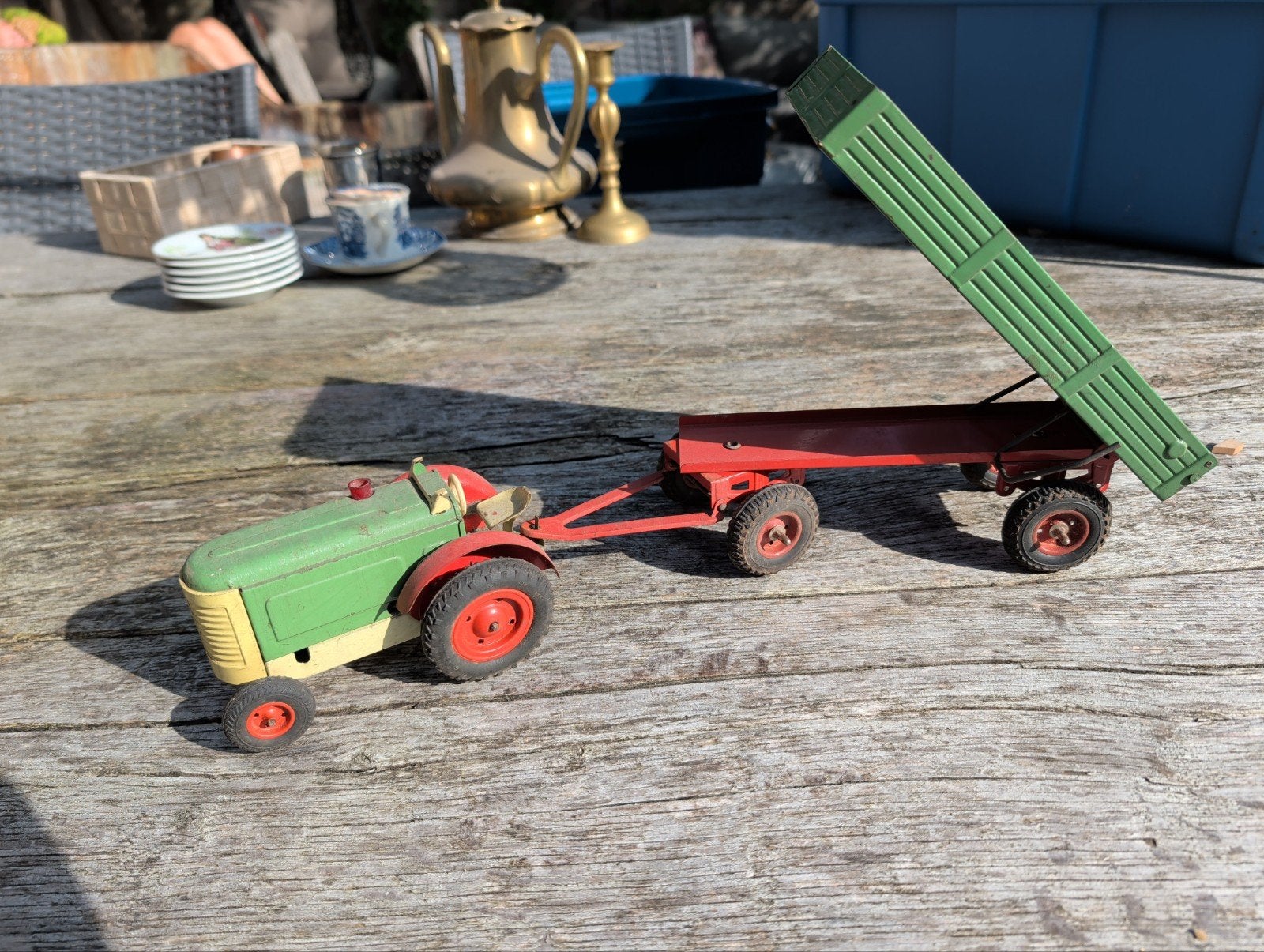 Blikken Tractor met kiepwagen - Speelgoed, Ophalen of Verzenden, Gebruikt