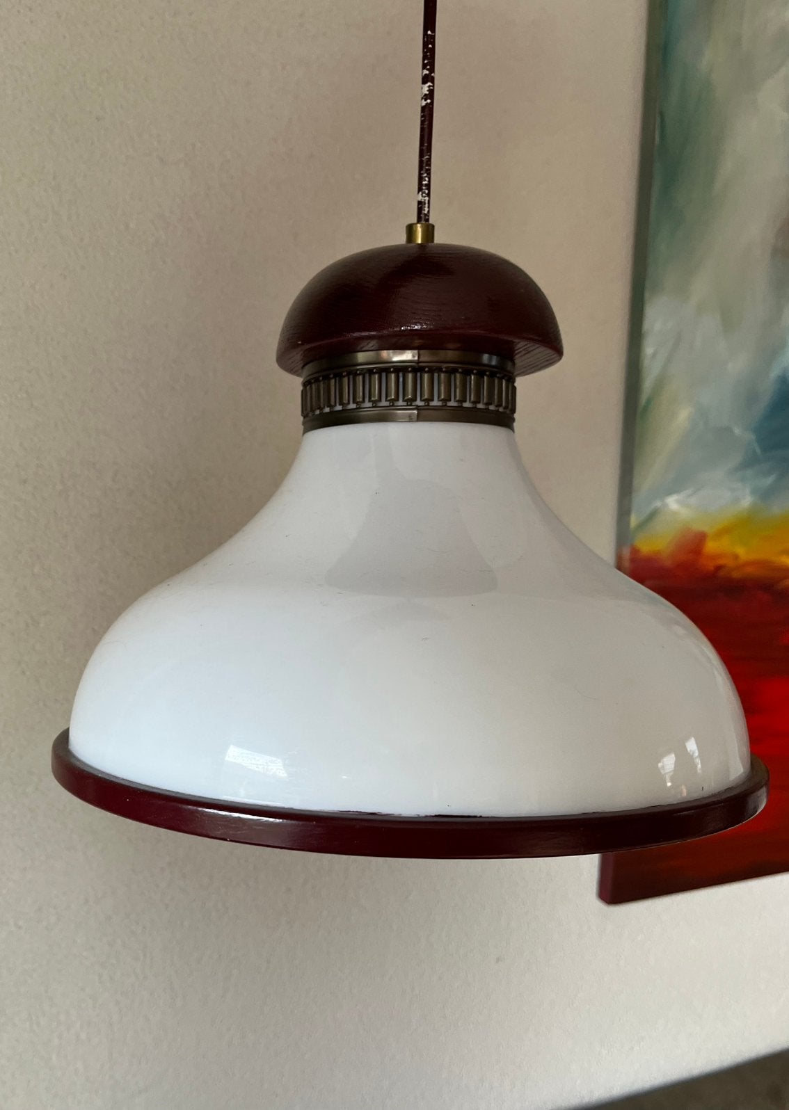Vintage hanglamp Steinhauer bordeauxrood en kunststof kap, Ophalen of Verzenden, Kunststof