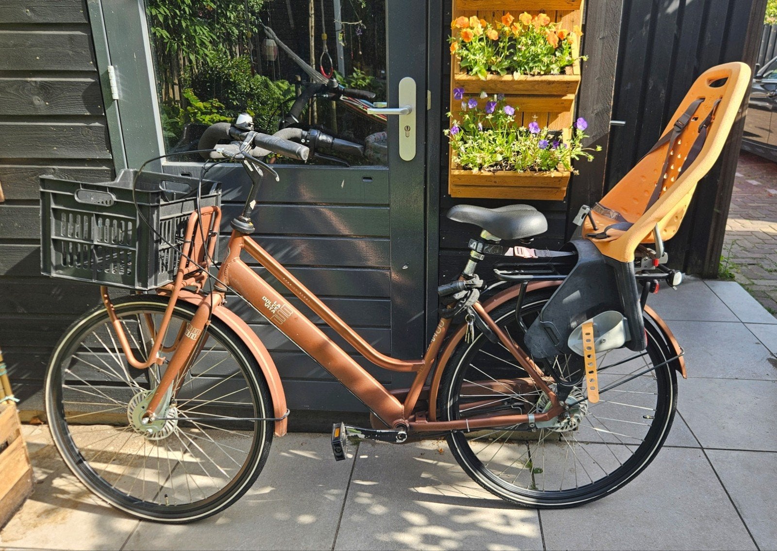 BSP La Dolce Vita Moederfiets Bronze + Yepp fietsstoeltje, Gebruikt, Versnellingen, 50 tot 53 cm, Schijfrem