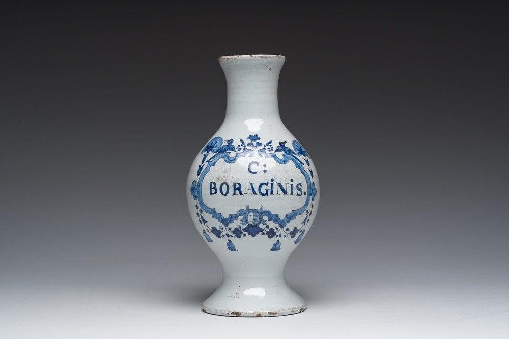 Een blauw-witte 'Boraginis' apothekerspot, 18 e eeuw, Antiek en Kunst, Verzenden