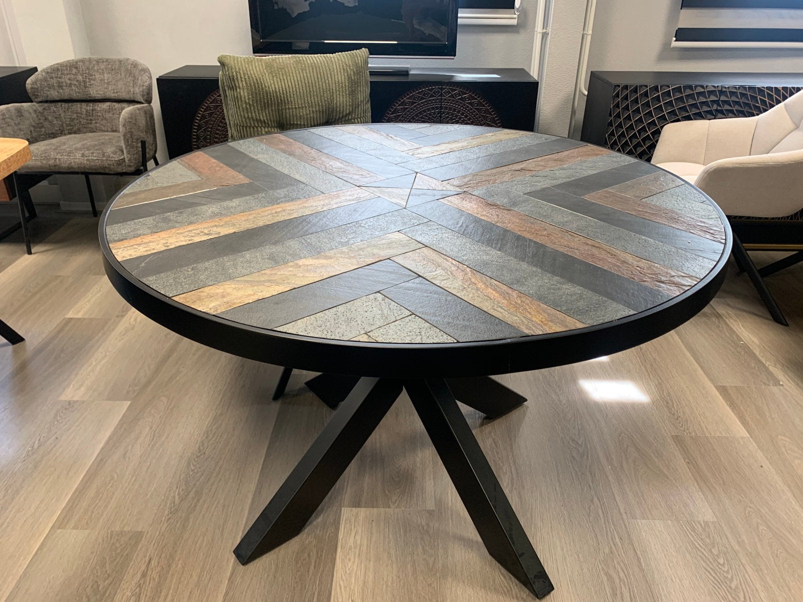 Ronde eettafel natuursteen kleuren 120 cm, Ophalen, Rond, Zo goed als nieuw, Vier personen
