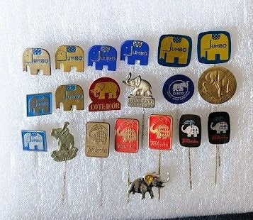 20 speldjes met olifant : Jumbo Terlenka Cote d'Or etc, Verzamelen, Speldjes, Pins en Buttons, Ophalen of Verzenden, Gebruikt