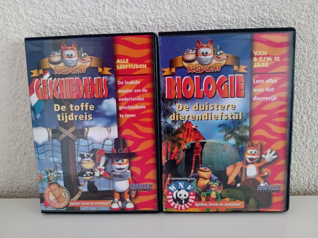 2 CD-Roms van REDCAT : Geschiedenis en Biologie, Puzzel en Educatief, Gebruikt, 1 speler, Ophalen of Verzenden
