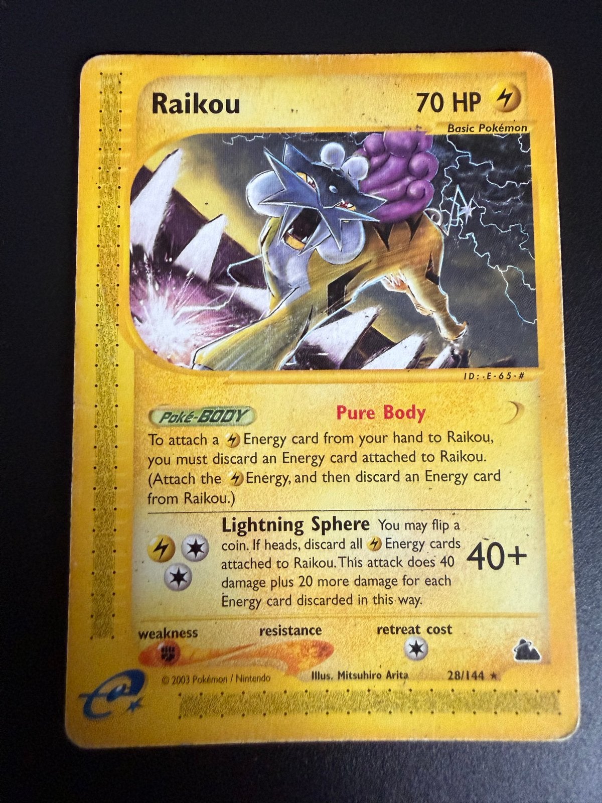 Pokémon Kaart Raikou 28/144 Skyridge Holo Rare, Ophalen of Verzenden, Gebruikt, Losse kaart