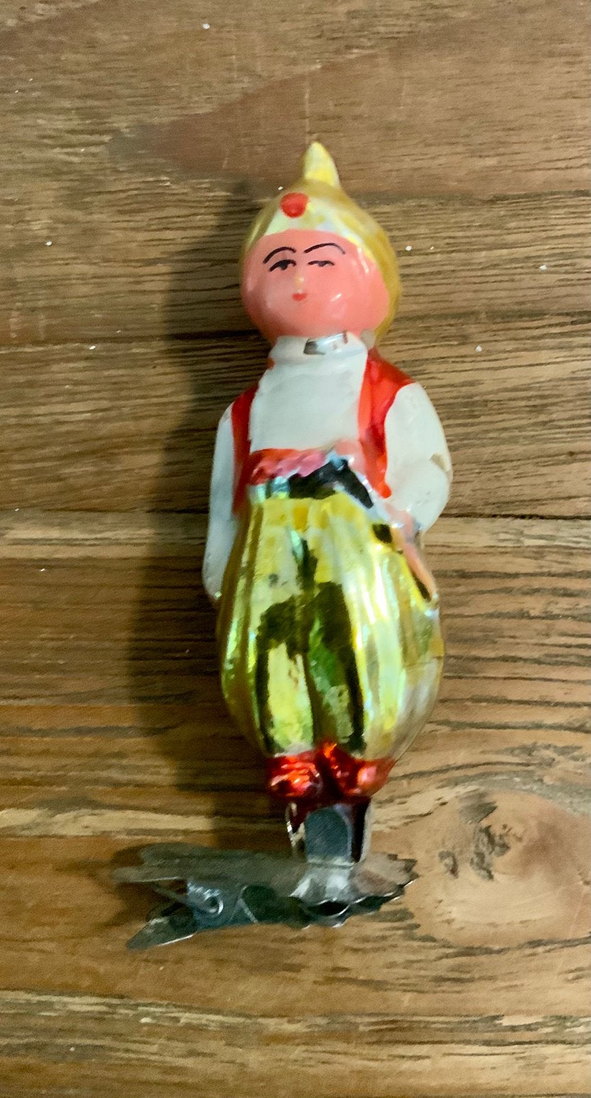 Antieke kerstbal figuur jongen op knijper, Diversen, Ophalen of Verzenden, Zo goed als nieuw