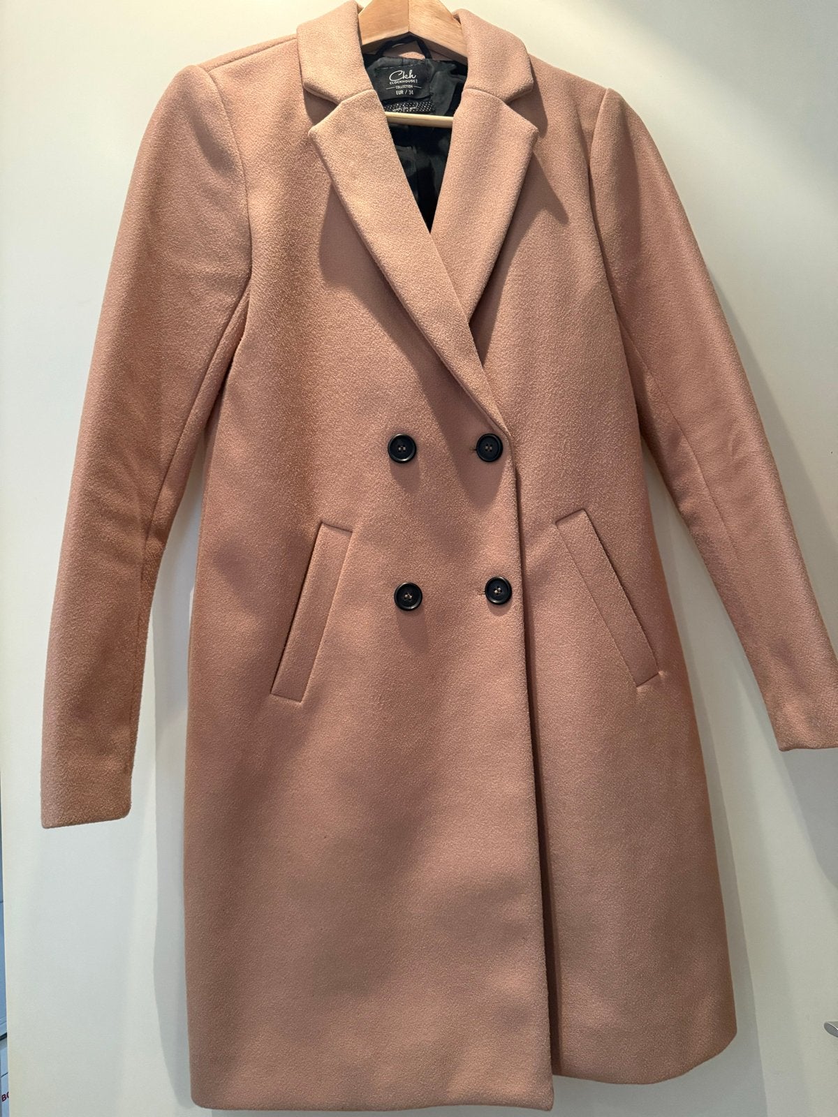 Stijlvolle beige winterjas van Clockhouse, maat 34, Ophalen of Verzenden, Zo goed als nieuw, Maat 34 (XS) of kleiner, Beige