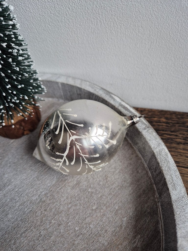 Vintage kerstbal zilver, pegel met takjes 492, *, Gebruikt, *, Ophalen of Verzenden