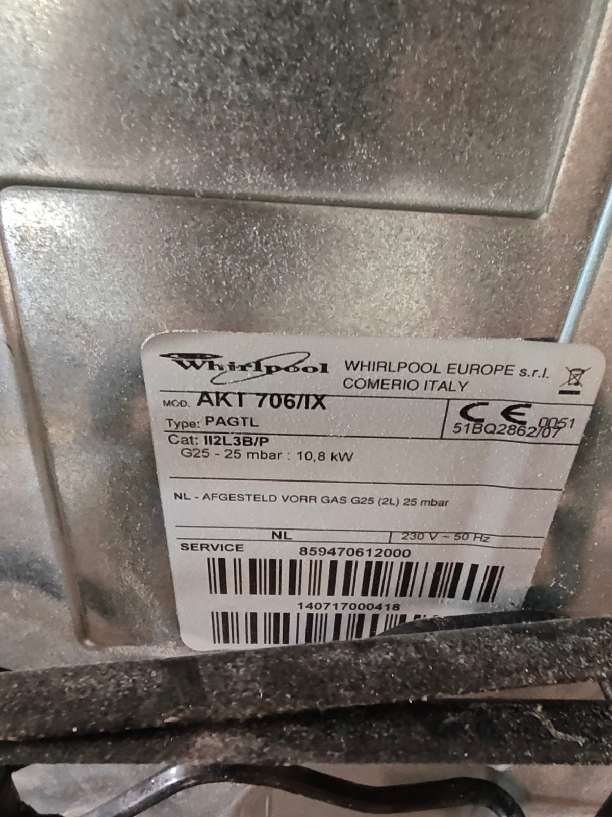 Whirlpool AKT 706/IX Gasfornuis - Gebruikt, Ophalen, Gebruikt, Minder dan 85 cm, 60 cm of meer