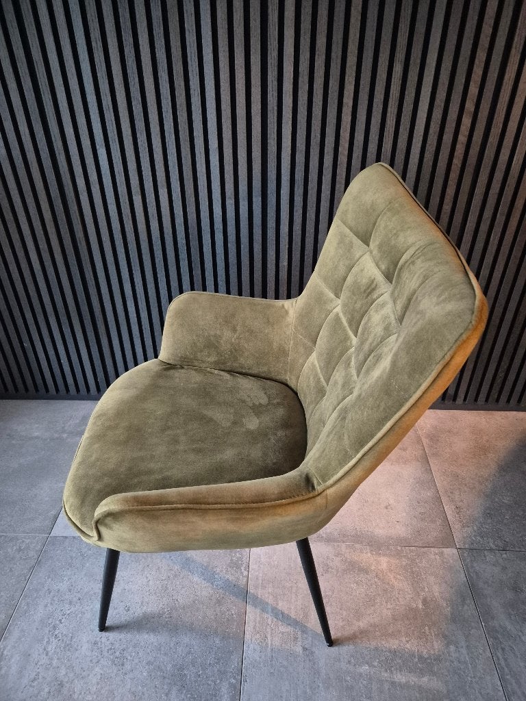 Eetkamerfauteuil Barcelona Green, Ophalen, 75 tot 100 cm, Zo goed als nieuw, Stof