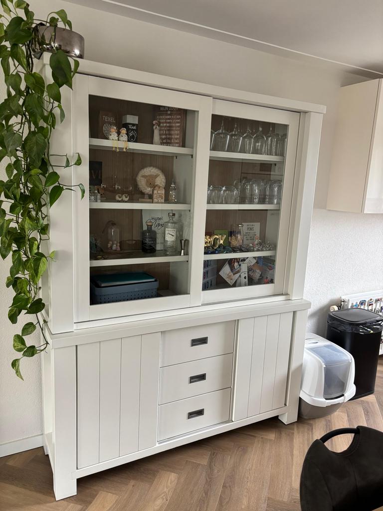Henders & Hazel Vitrinekast Wit - Glazen Deuren & Lades, Huis en Inrichting, Kasten | Vitrinekasten, Ophalen, Gebruikt, 200 cm of meer