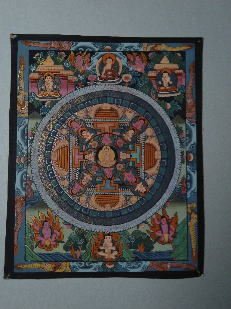 Prachtige handgeschilderde Tibetaanse Thangka Mandala, Antiek en Kunst, Ophalen of Verzenden