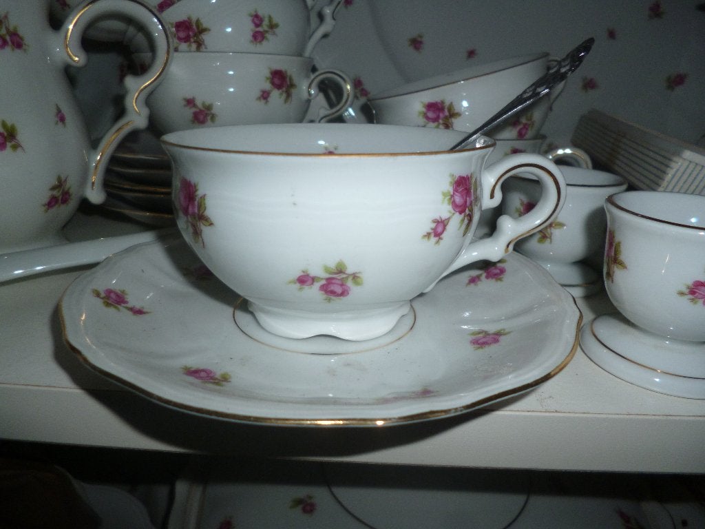 2 x Koffieservies Mitterteich Bavaria met roze roosjes, Antiek en Kunst, Ophalen of Verzenden