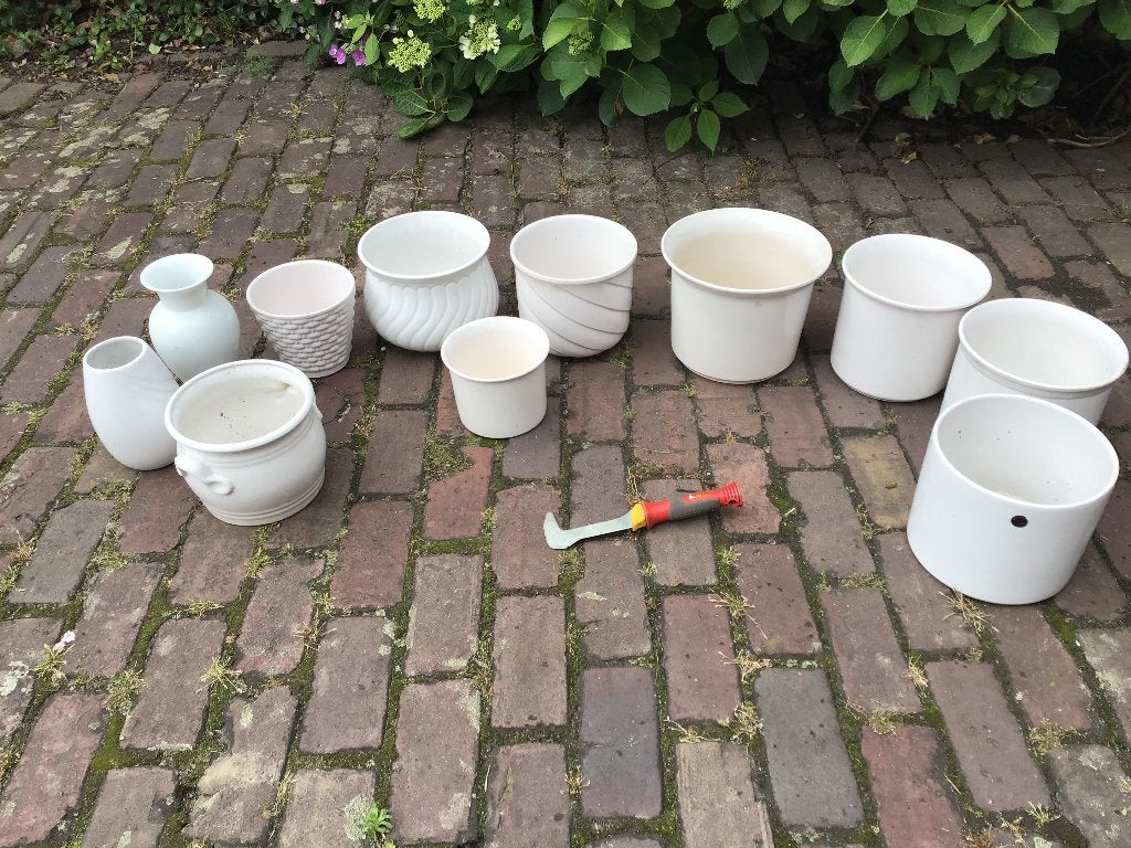 Bloempotten wit, Tuin en Terras, Bloempotten, Rond, Binnen, Ophalen of Verzenden, Zo goed als nieuw