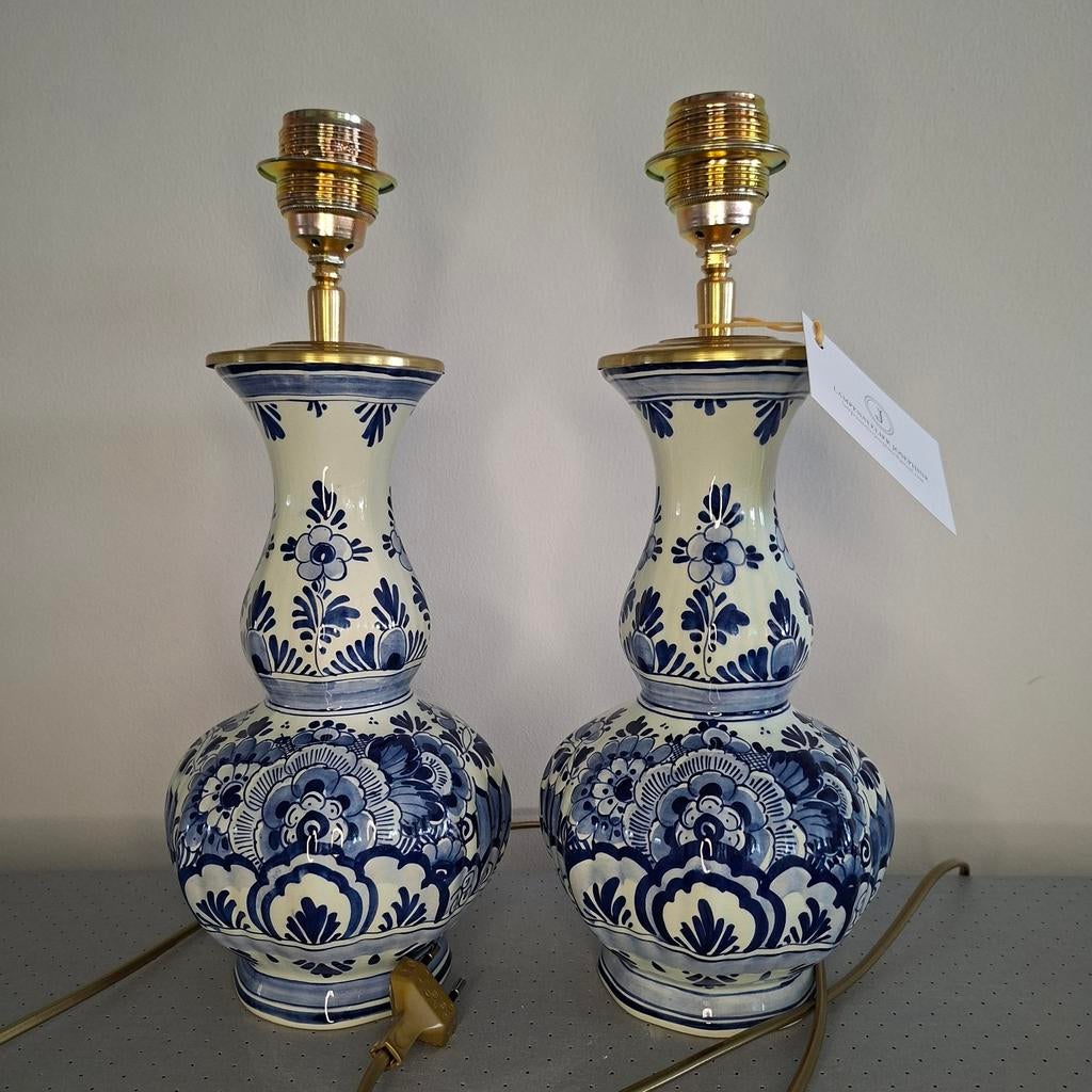 Set van 2 handgemaakte Delfts blauwe vaaslampen, Huis en Inrichting, Lampen | Tafellampen, Ophalen of Verzenden, Nieuw