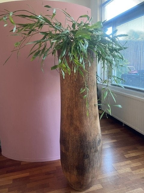 Grote Palmvaas, Huis en Inrichting, Woonaccessoires | Vazen, Gebruikt, Bruin, Hout, Ophalen