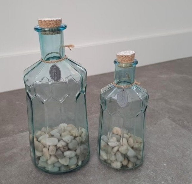 Riverdale,sierflessen,glaswerk,vazen,decoratie,groen glas, Ophalen of Verzenden, Gebruikt, Overige kleuren, Glas