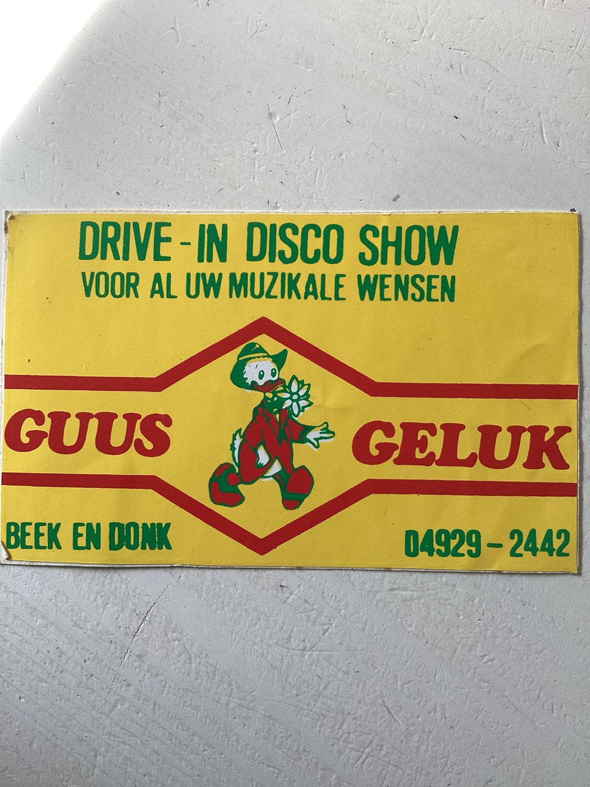 Sticker Drive -In Disco Show Guus Geluk (strip), Verzamelen, Verzenden, Zo goed als nieuw, Strip of Tekenfilm