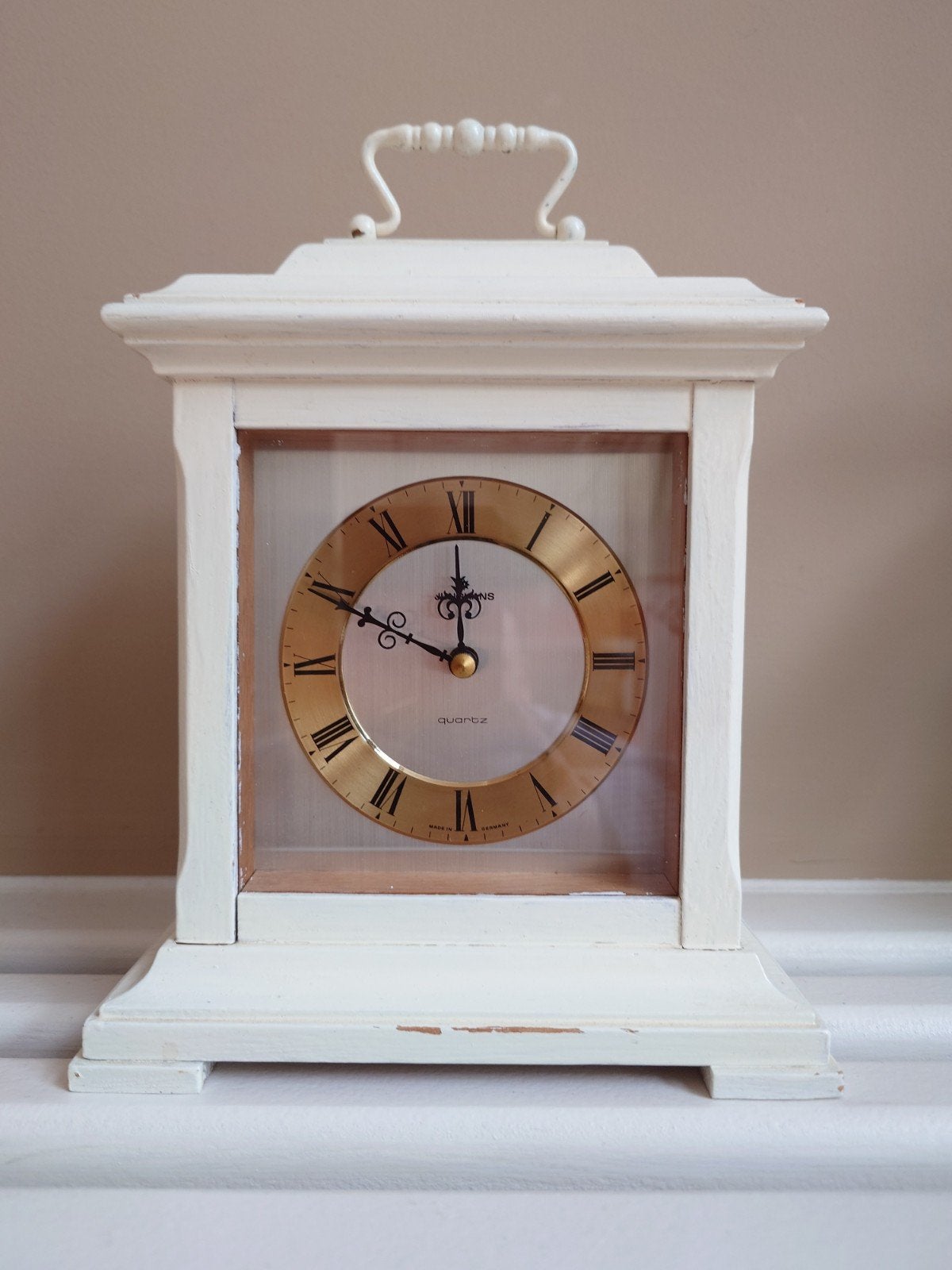 Vintage Junghans Kwarts Tafelklok - Wit Houten Frame, Antiek en Kunst, Ophalen of Verzenden