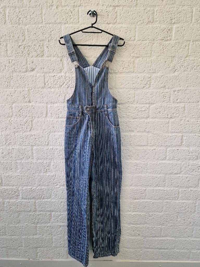 Y2K denim tuinbroek maat S – gestreept – vintage, Kleding | Dames, Jumpsuits, Zo goed als nieuw, Maat 38/40 (M), Zwart, Ophalen of Verzenden