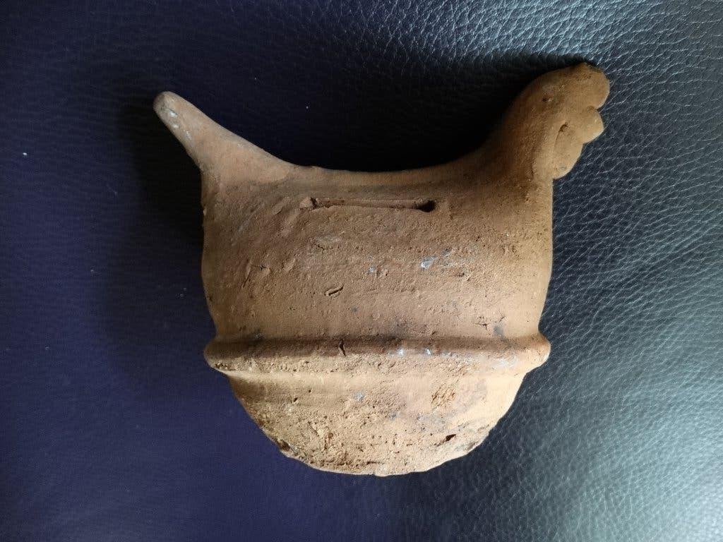 Terracotta kip spaarpot, roodsteen, keramiek, Ophalen