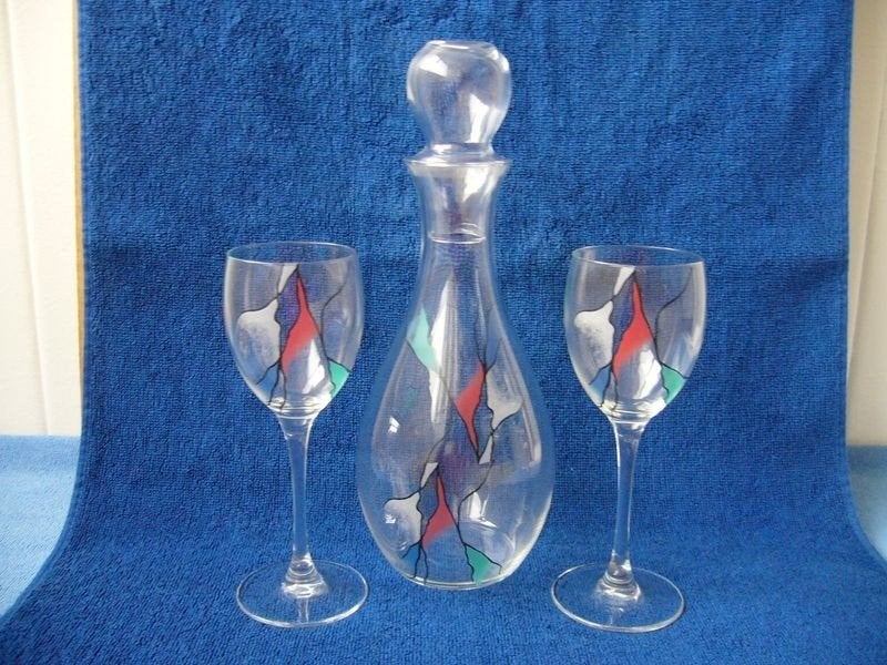 Corry Ammerlaan karaf en wijnglazen nog nieuw, Glas of Glazen, Nieuw, Ophalen of Verzenden, Glas